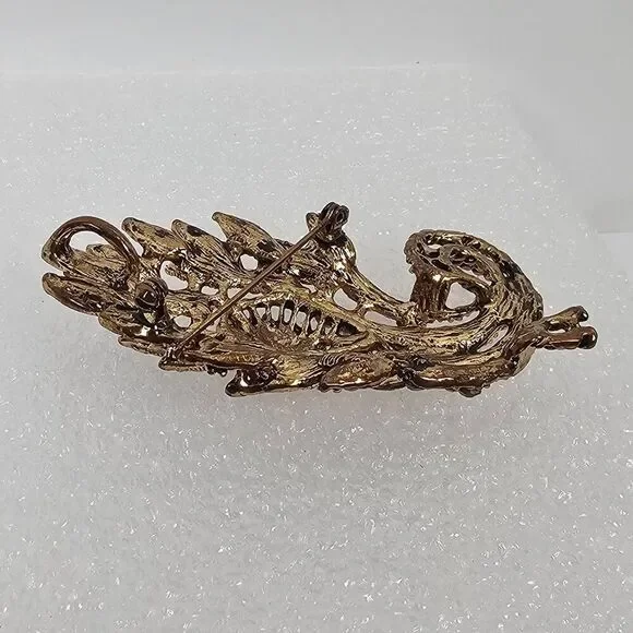 Vintage Yellow Brown Crystal Rhinestone Floral Big Brooch Pin Pendant Gold Tone‎ - Picture 7 of 13